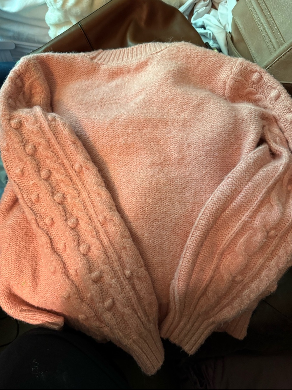 LOFT Dusty Rose Cable Bobble Crewneck Sweater - Picture 4 of 6